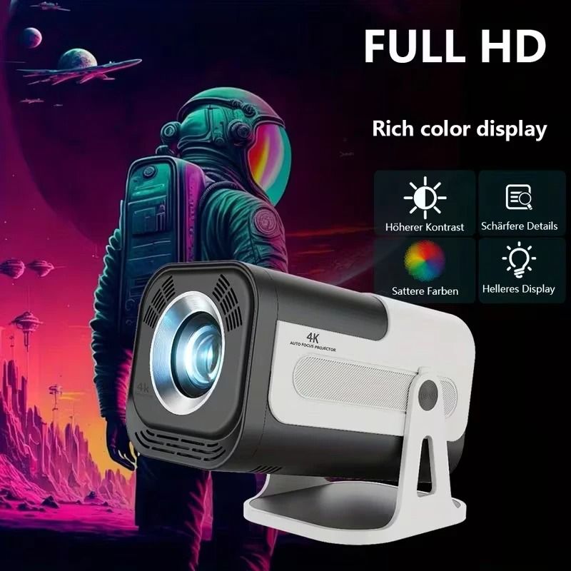 【Bantu Box】 Retail! JY320 Mini Projector 720P Android 13 4K Support, 180 ANSI, WiFi 6, BT 5.0, Cinema 180° Rotable Video Projection EU PLUG