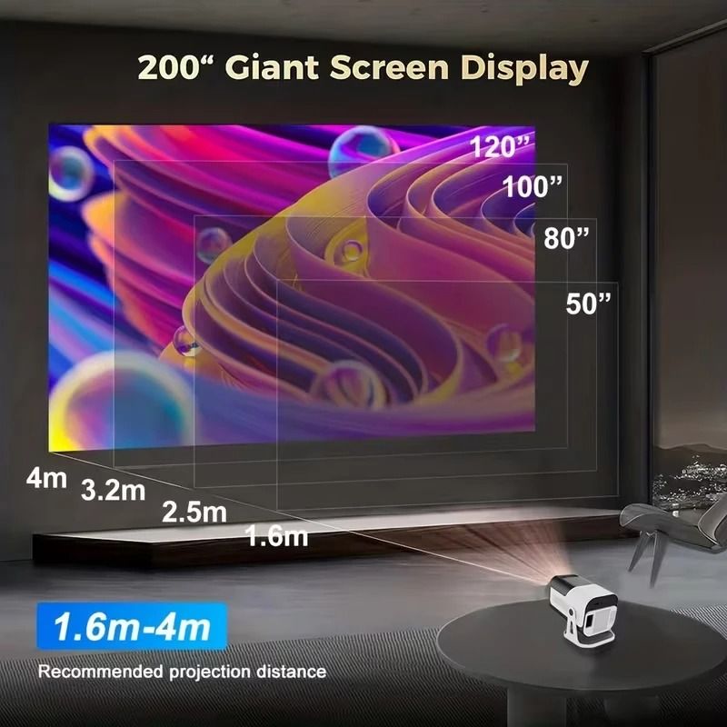 【Bantu Box】 Retail! JY320 Mini Projector 720P Android 13 4K Support, 180 ANSI, WiFi 6, BT 5.0, Cinema 180° Rotable Video Projection EU PLUG