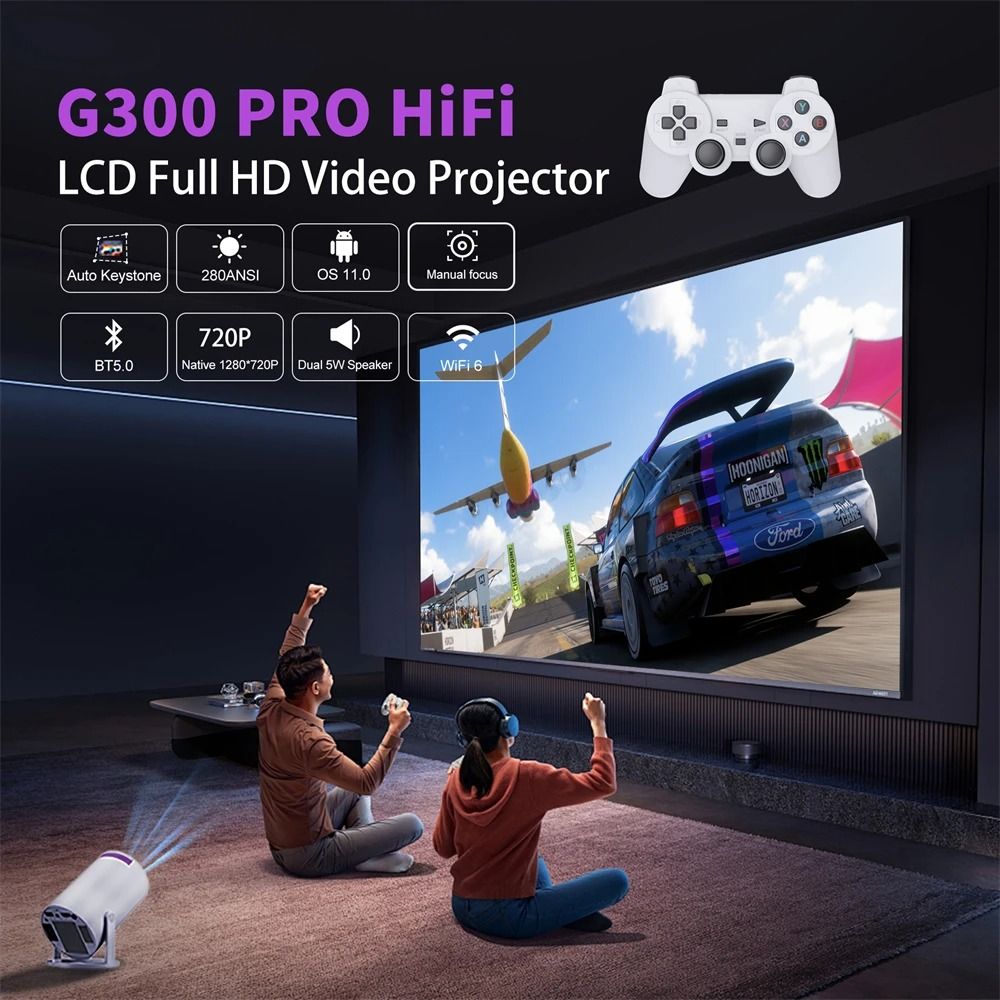 【Bantu Box】Velec Game Projector HY300 Pro HiFi 2IN1 Professional Chip Android Projector With 2 Wireless Game Controllers  Games