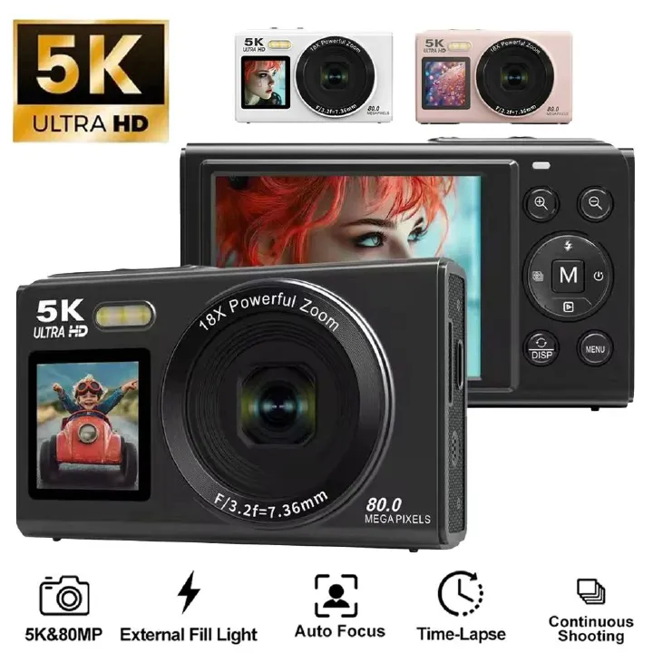【Bantu Box】S105 Digital Camera Dual Screen Portable 18X Digital Zoom 5K WIFI Vintage Vlog Video Recorder YouTube with Flash Photography Cameras