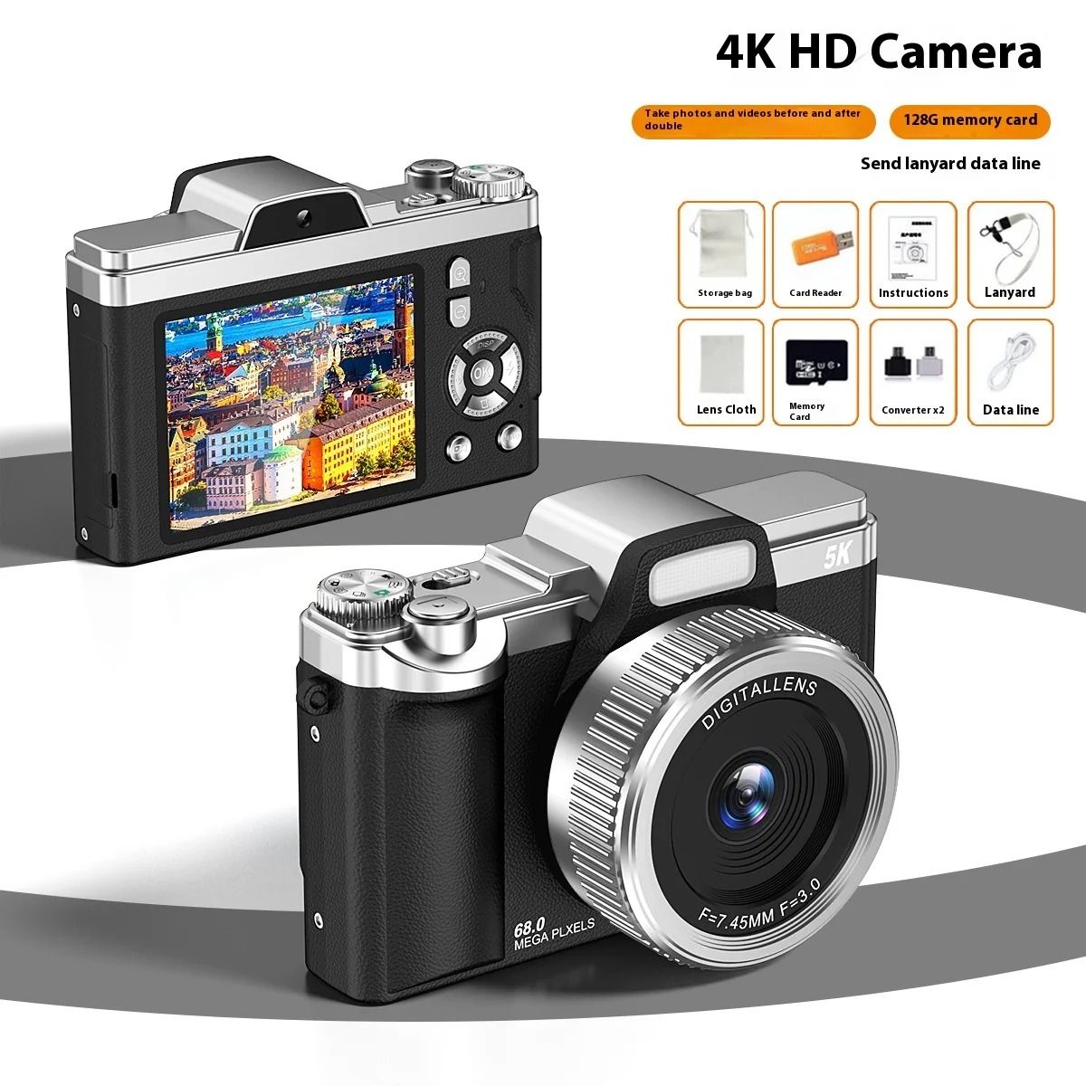 【Bantu Box】A1 Mirrorless Digital Camera - 64megapixel High-Pixel Ccd Dual Camera 4k Retro Portable For Students Campuses And Travel Beginners