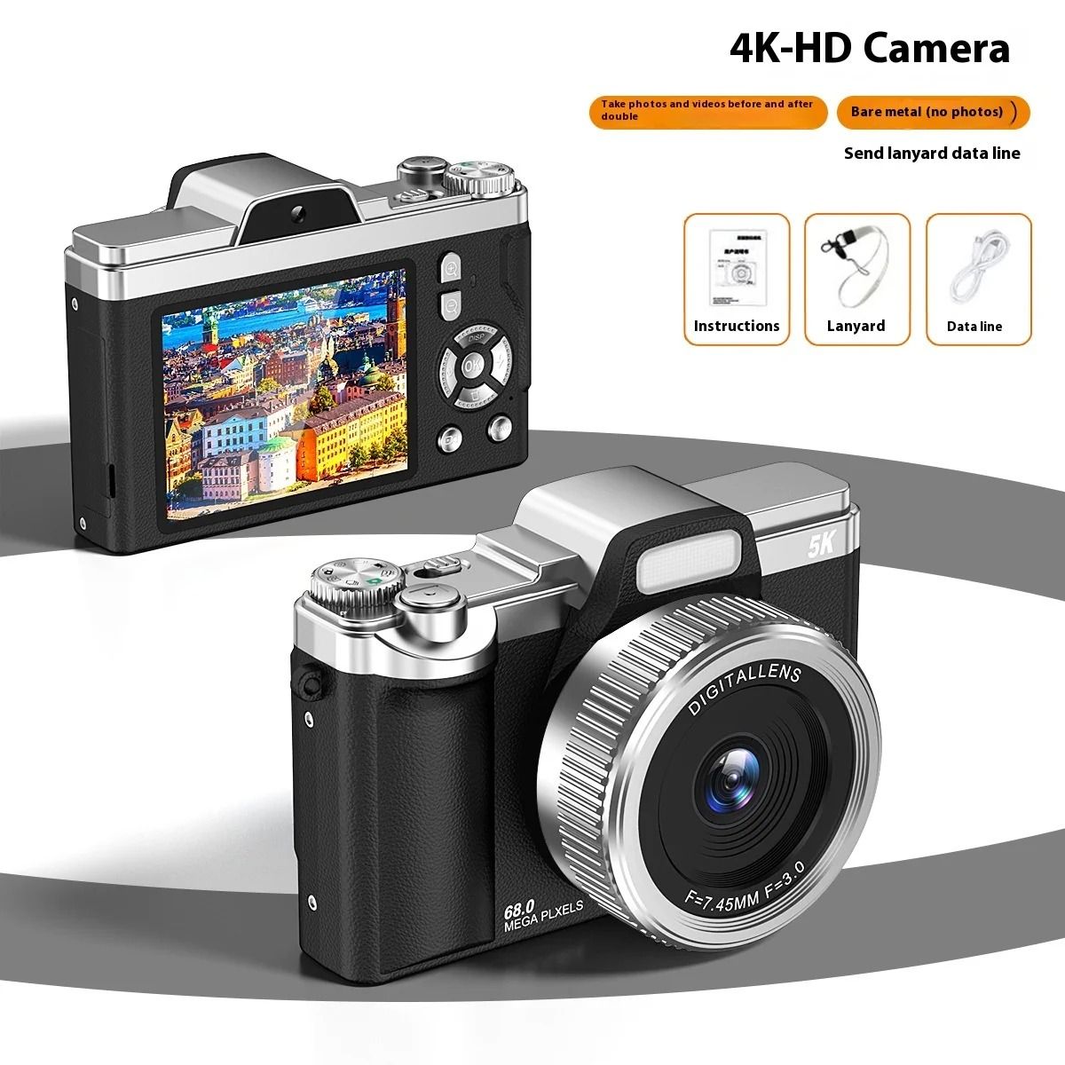 【Bantu Box】A1 Mirrorless Digital Camera - 64megapixel High-Pixel Ccd Dual Camera 4k Retro Portable For Students Campuses And Travel Beginners
