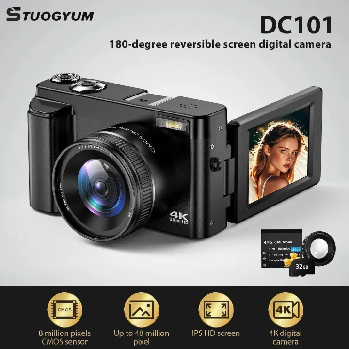 【Bantu Box】DC101 4K Vlogging Camera,48MP Digital Camera For Photography With Autofocus 3.0 Inch Touch Screen,180 Degree Flip Screen