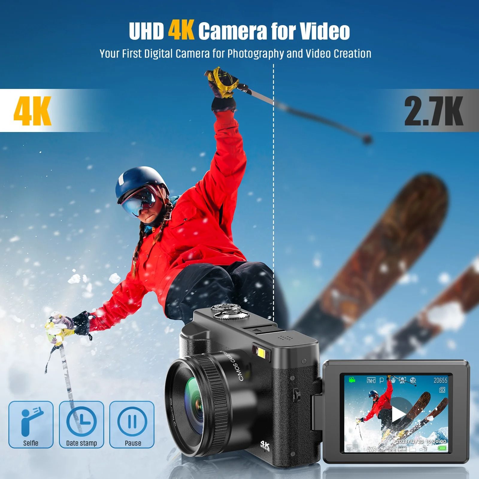 【Bantu Box】DC101 4K Vlogging Camera,48MP Digital Camera For Photography With Autofocus 3.0 Inch Touch Screen,180 Degree Flip Screen