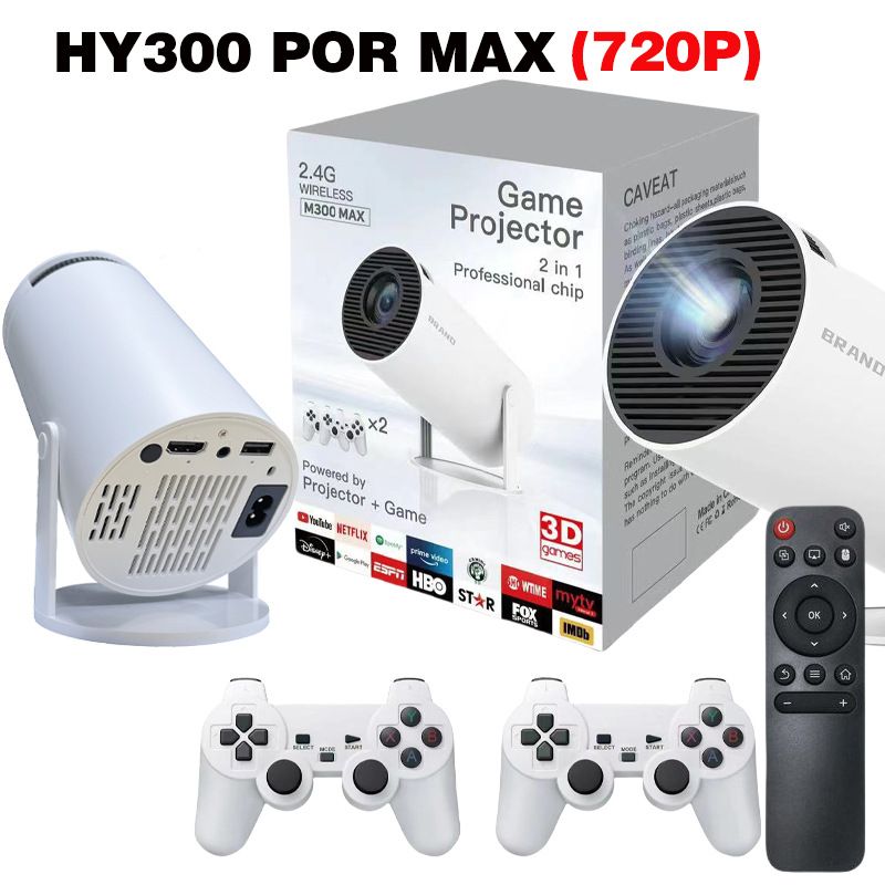 【Bantu Box】Velec Game Projector HY300 Pro HiFi 2IN1 Professional Chip Android Projector With 2 Wireless Game Controllers  Games