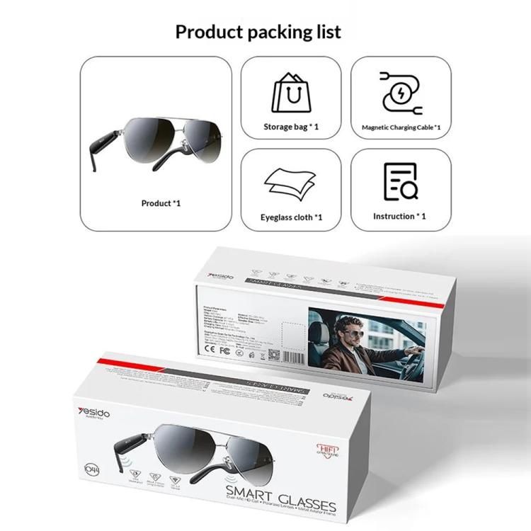 Smart Audio Glasses, Bluetooth-Compatible 5.4 Open-Ear Headphones / Polarized Sunglasses with Microphone for Travel / Business(Black)