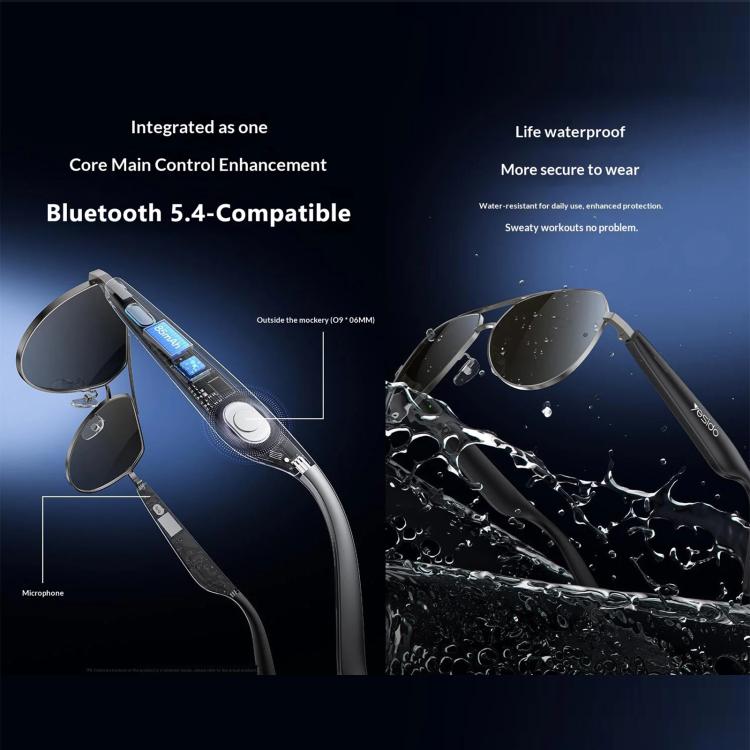 Smart Audio Glasses, Bluetooth-Compatible 5.4 Open-Ear Headphones / Polarized Sunglasses with Microphone for Travel / Business(Black)
