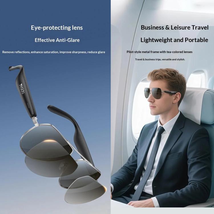 Smart Audio Glasses, Bluetooth-Compatible 5.4 Open-Ear Headphones / Polarized Sunglasses with Microphone for Travel / Business(Black)