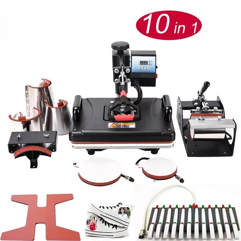 10-in-1 Combo Multi-Functional Heat Transfer Press Printing T-shirts Mugs Pens Plate Sublimation Machine