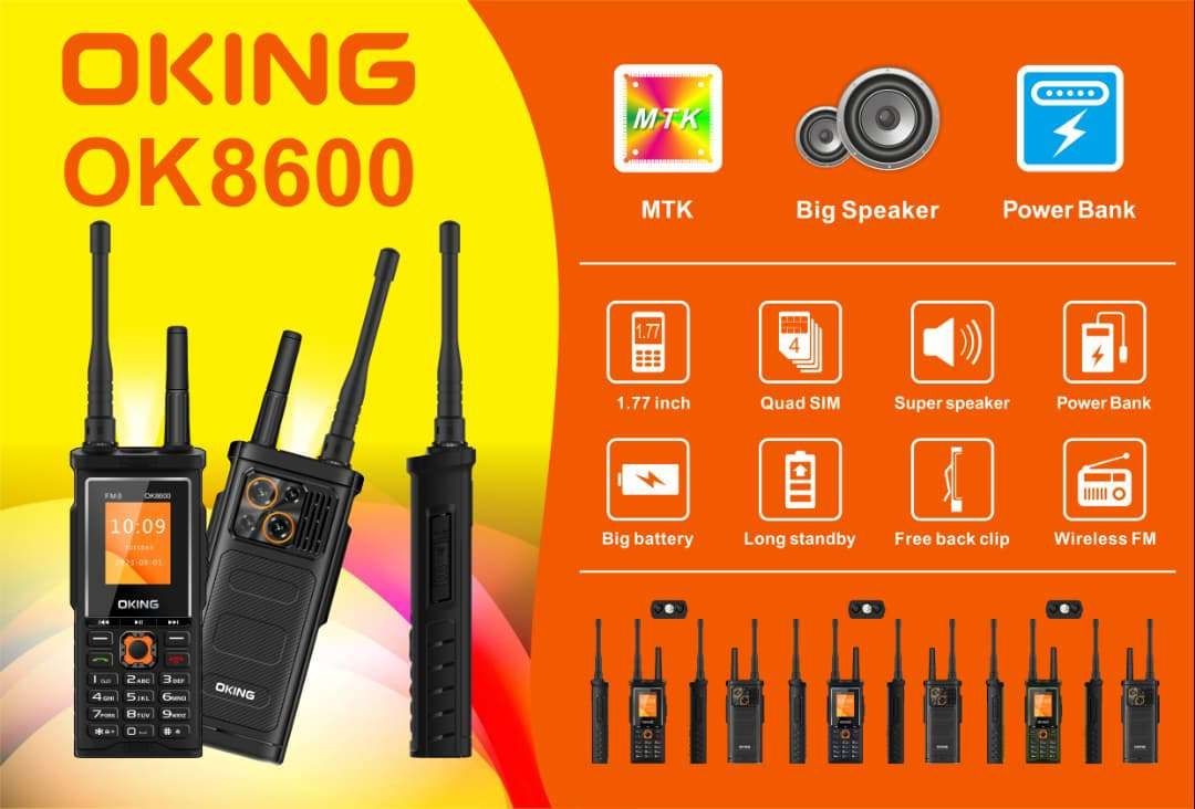 Oking OK8600 QUAD SIM BUTTON PHONE WITH WIRELESS FM, POWER BANK, AND A SUPPER SPEAKER ALL WITH A SUPER MTK PROCESSOR