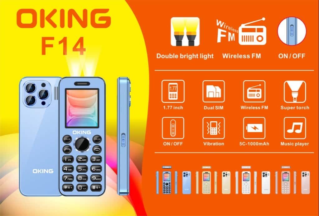 OKING F14 FEATURE PHONE FM RADIO, DUAL SPOTLIGHT TORCH, DUAL SIM CARD, SLIM DUAL SIM MOBILE PHONE