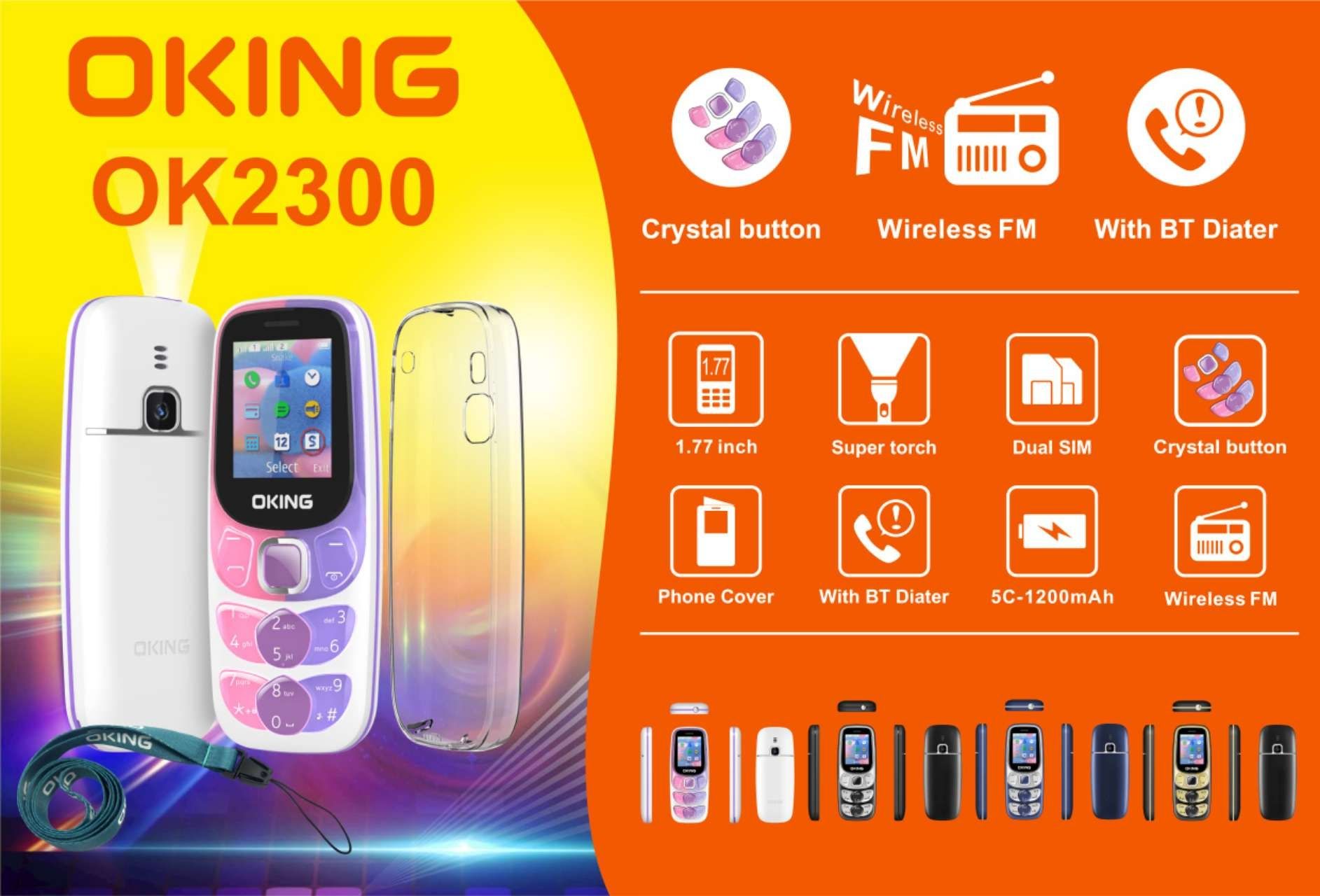 OKING OK2300 CRYSTAL BUTTON WIRELESS FM 1.77 INCH SUPER TORCH WITH  BT DIALER