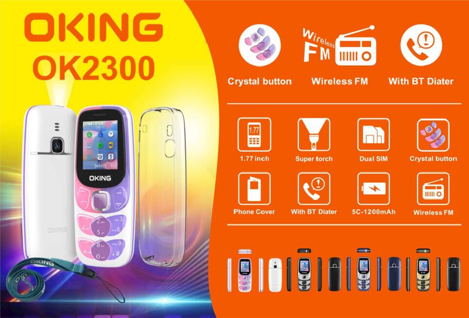 OKING OK2300 CRYSTAL BUTTON WIRELESS FM 1.77 INCH SUPER TORCH WITH  BT DIALER