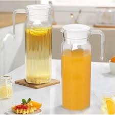 Transparent Water / Juice jug available 1 Litre Glass with white plastic lid - durable, transparent, and lightweight jug designed for everyday use