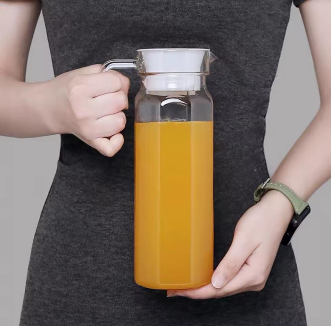 Transparent Water / Juice jug available 1 Litre Glass with white plastic lid - durable, transparent, and lightweight jug designed for everyday use