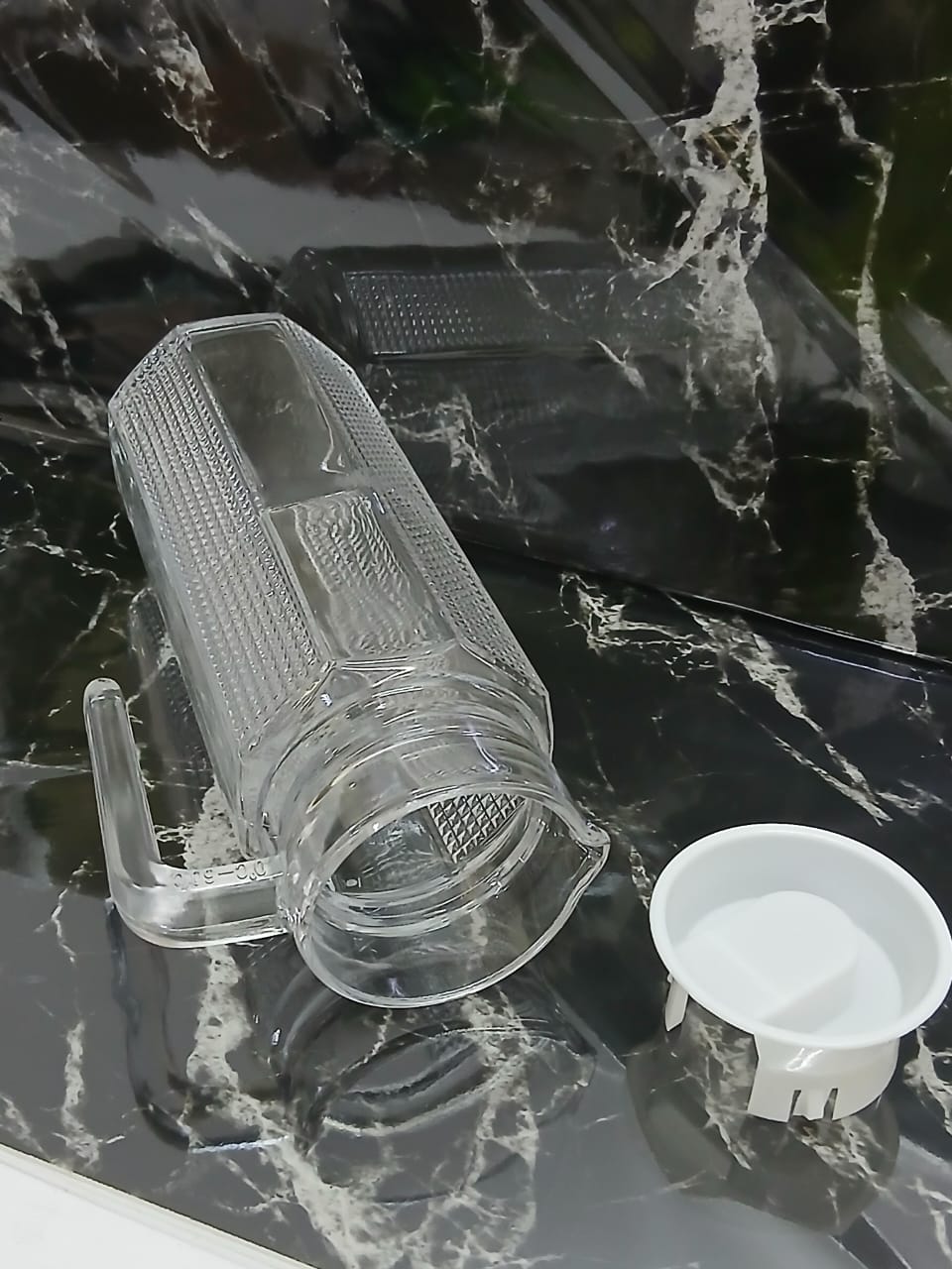 Transparent Water / Juice jug available 1 Litre Glass with white plastic lid - durable, transparent, and lightweight jug designed for everyday use