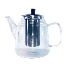 Heat-Resistant Glass Teapot with Strainer Infuser, 1.2L Glass Tea Pot with Gold Handle and Metallic Sieve