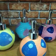 Ceramic Liquid Soap Dispenser Bottle with Stainless Steel Pump, Modern Polka Dot Design for Bathroom & Kitchen Sink, Refillable Hand Wash, Lotion or Detergent Container