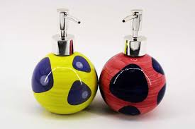 Ceramic Liquid Soap Dispenser Bottle with Stainless Steel Pump, Modern Polka Dot Design for Bathroom & Kitchen Sink, Refillable Hand Wash, Lotion or Detergent Container