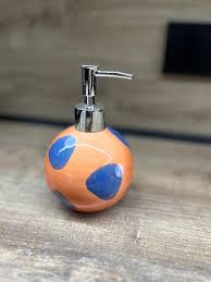 Ceramic Liquid Soap Dispenser Bottle with Stainless Steel Pump, Modern Polka Dot Design for Bathroom & Kitchen Sink, Refillable Hand Wash, Lotion or Detergent Container