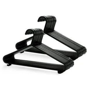 Pack Of 12(Dozen) Black Heavy-Duty Plastic Hangers Durable Plastic Clothes Hangers Set, Heavy-Duty Non-Slip Wardrobe Hangers for Shirts, Dresses & Jackets, Space-Saving Closet Organizers for Home Use