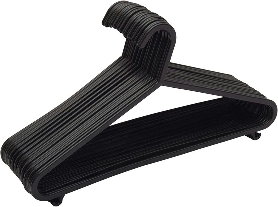 Pack Of 12(Dozen) Black Heavy-Duty Plastic Hangers Durable Plastic Clothes Hangers Set, Heavy-Duty Non-Slip Wardrobe Hangers for Shirts, Dresses & Jackets, Space-Saving Closet Organizers for Home Use