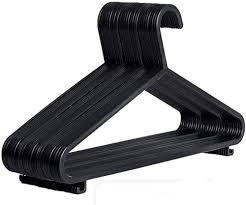 Pack Of 12(Dozen) Black Heavy-Duty Plastic Hangers Durable Plastic Clothes Hangers Set, Heavy-Duty Non-Slip Wardrobe Hangers for Shirts, Dresses & Jackets, Space-Saving Closet Organizers for Home Use