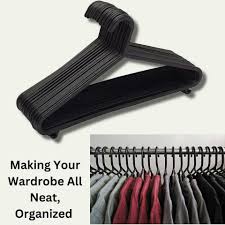 Pack Of 12(Dozen) Black Heavy-Duty Plastic Hangers Durable Plastic Clothes Hangers Set, Heavy-Duty Non-Slip Wardrobe Hangers for Shirts, Dresses & Jackets, Space-Saving Closet Organizers for Home Use