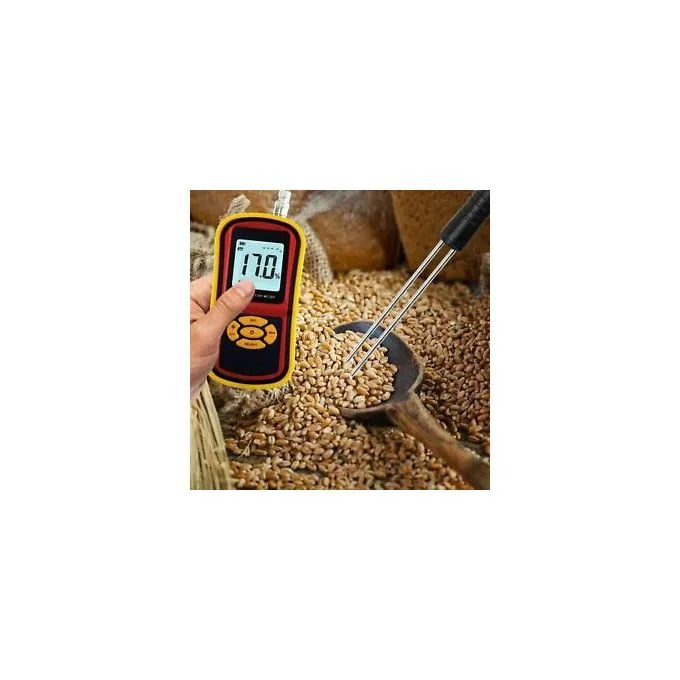 GM640 grain moisture meter with dual probe, digital tester for rice, wheat, maize, corn moisture measurement, portable handheld device with LCD display