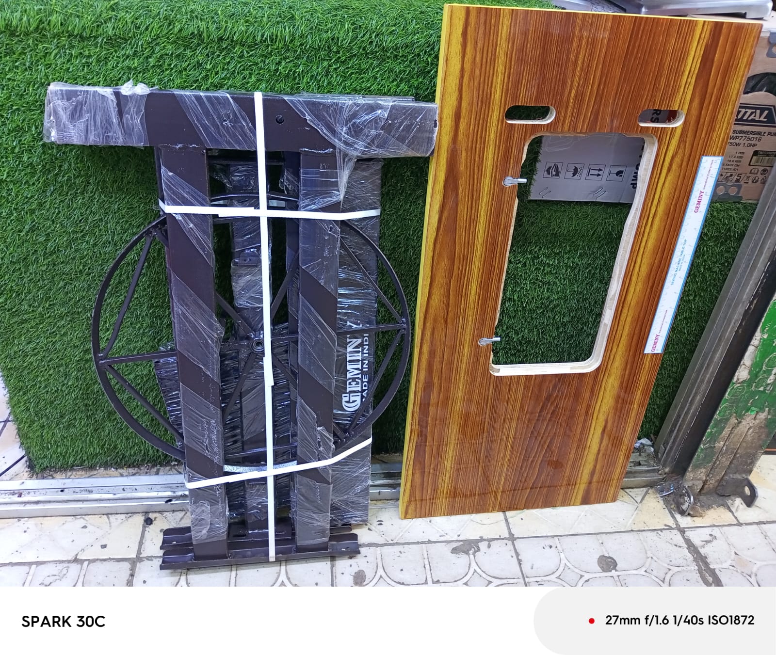 Heavy Duty Sewing Machine Table with Wooden Surface and Metal Stand, Space Saving Tailoring Desk for Home and Workshop Use