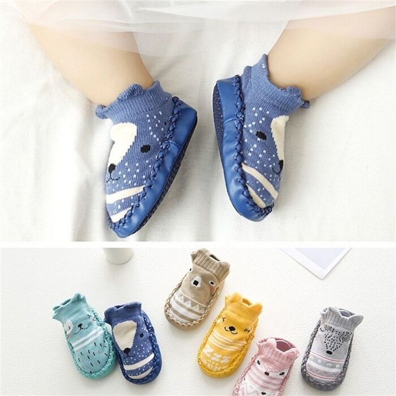 Baby Shoes Socks Children Infant Cartoon Socks Baby Gift Kids Indoor Floor Socks Leather Sole Non-Slip Thick Towel Socks
