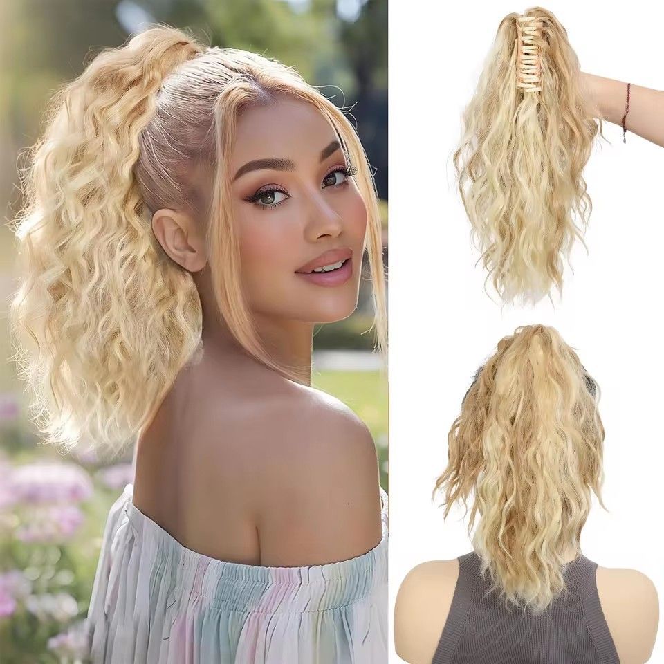 European and American water ripple wool roll gripper clip, ponytail curly hair fluffy wig,ponytailwomen'sfakebraidgripperclipwig