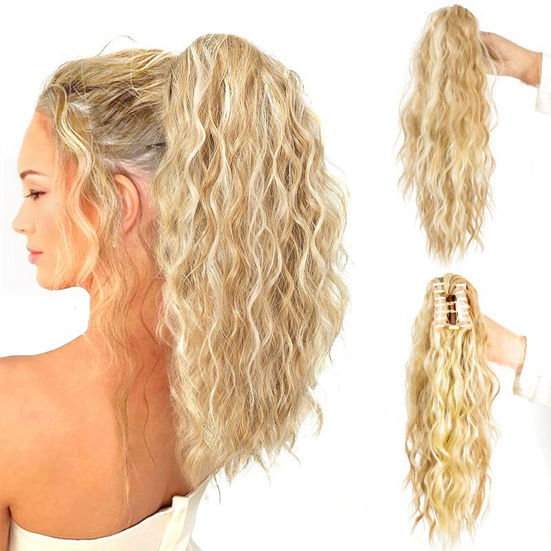 European and American water ripple wool roll gripper clip, ponytail curly hair fluffy wig,ponytailwomen'sfakebraidgripperclipwig