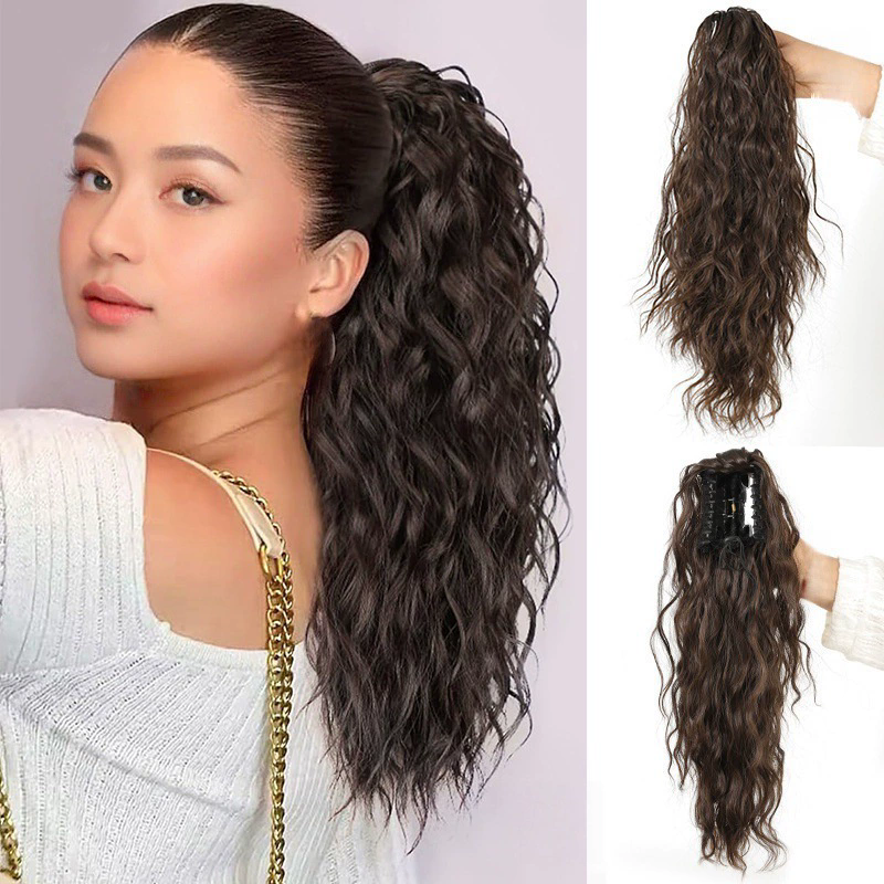 European and American water ripple wool roll gripper clip, ponytail curly hair fluffy wig,ponytailwomen'sfakebraidgripperclipwig