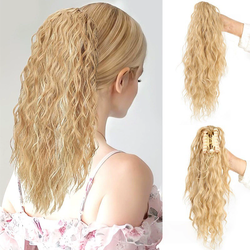 European and American water ripple wool roll gripper clip, ponytail curly hair fluffy wig,ponytailwomen'sfakebraidgripperclipwig