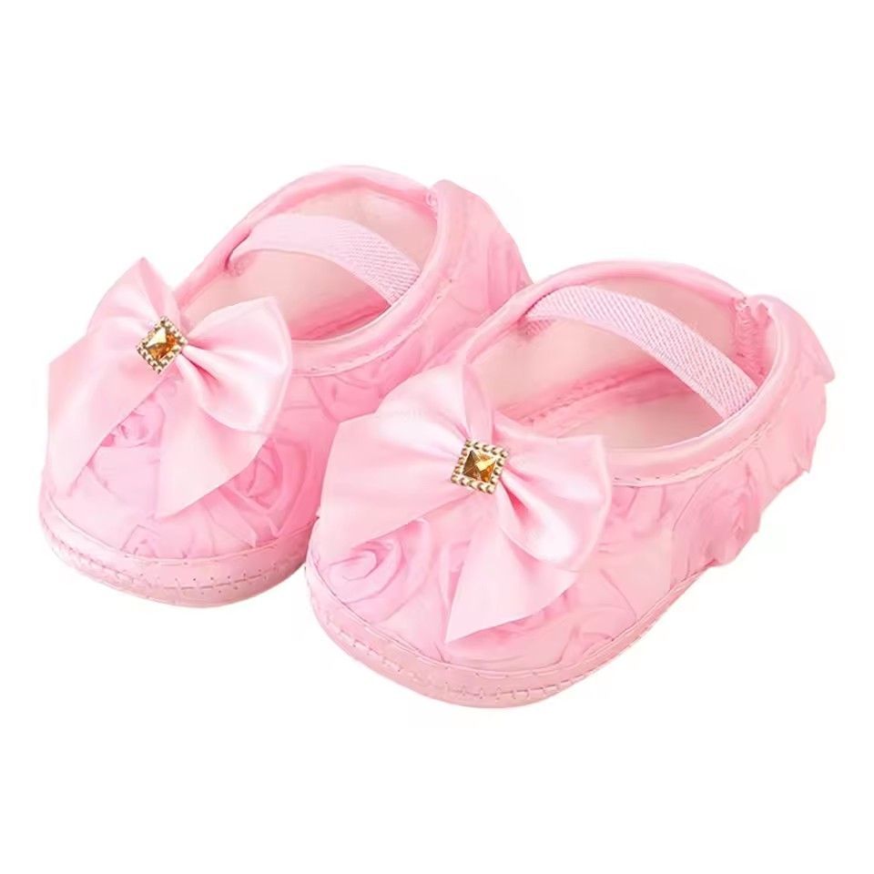 0-18M Baby Girls Shoes High Quality Cloth Baby Shoes Pink Gray White Purple Newborn Crib Shoes Bow Anti-Slip Toddler Prewalkers