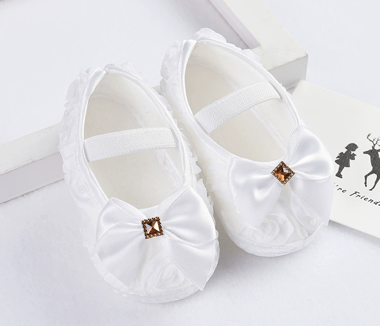 0-18M Baby Girls Shoes High Quality Cloth Baby Shoes Pink Gray White Purple Newborn Crib Shoes Bow Anti-Slip Toddler Prewalkers