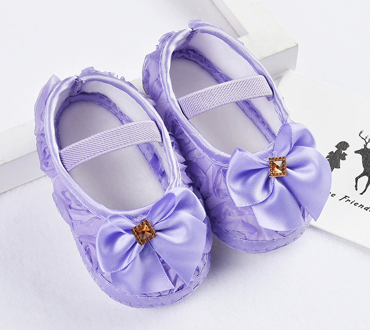 0-18M Baby Girls Shoes High Quality Cloth Baby Shoes Pink Gray White Purple Newborn Crib Shoes Bow Anti-Slip Toddler Prewalkers