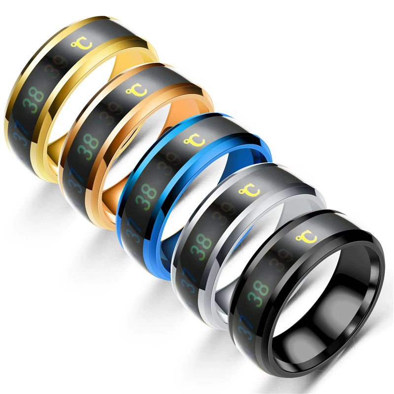 Smart Temperature Temperature Ring Stainless Steel Personality Ring Titanium Steel Men's Creative Vibrating Ring JZ-34