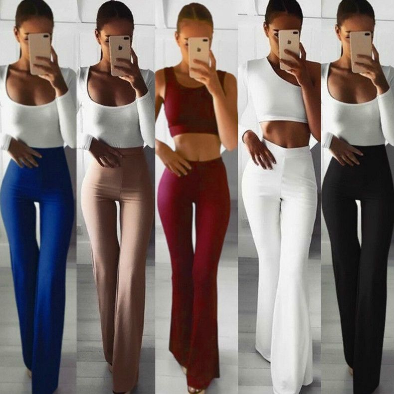 Summer Autumn Solid Elegant Lady Women's Palazzo Flared Wide Killer Legs Pants High Waist OL Ladies Career Long Trousers &