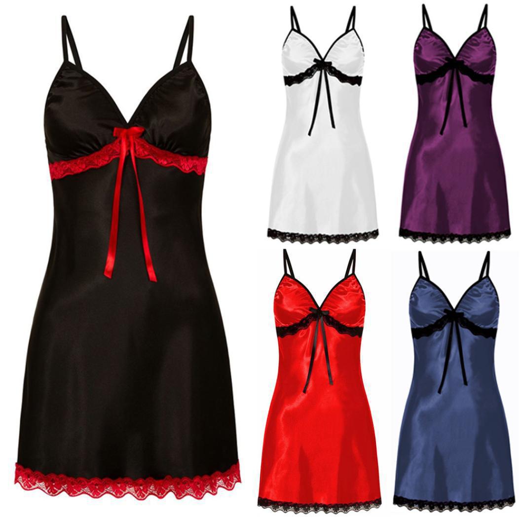 Women Lace Sling Silk Satin Night Dress Nighties V-neck Plus Size Sleepwear Nightgown Summer Nightwear Sleepshirts for Women FZ-285