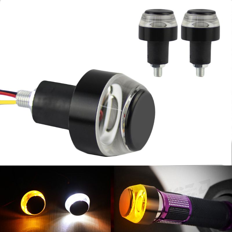 2type Dc 12v Motorcycle Led Handlebar End Turn Signal Light White Yellow Flasher Handle Grip Bar Blinker Side Marker Lamp Lights C-193
