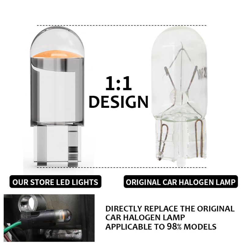 10X New W5W LED Canbus T10 Car Lights COB Glass Interior Parts Bulbs 6000K White Auto License Plate Lamp Dome Read Light 12V 24V C-289