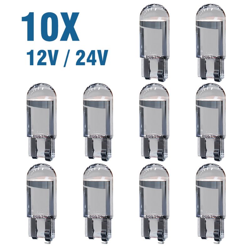 10X New W5W LED Canbus T10 Car Lights COB Glass Interior Parts Bulbs 6000K White Auto License Plate Lamp Dome Read Light 12V 24V C-289
