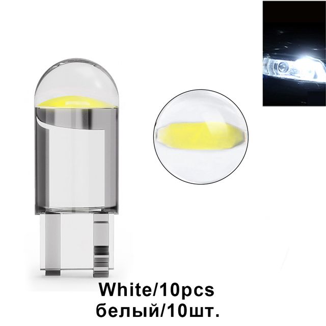 10X New W5W LED Canbus T10 Car Lights COB Glass Interior Parts Bulbs 6000K White Auto License Plate Lamp Dome Read Light 12V 24V C-289