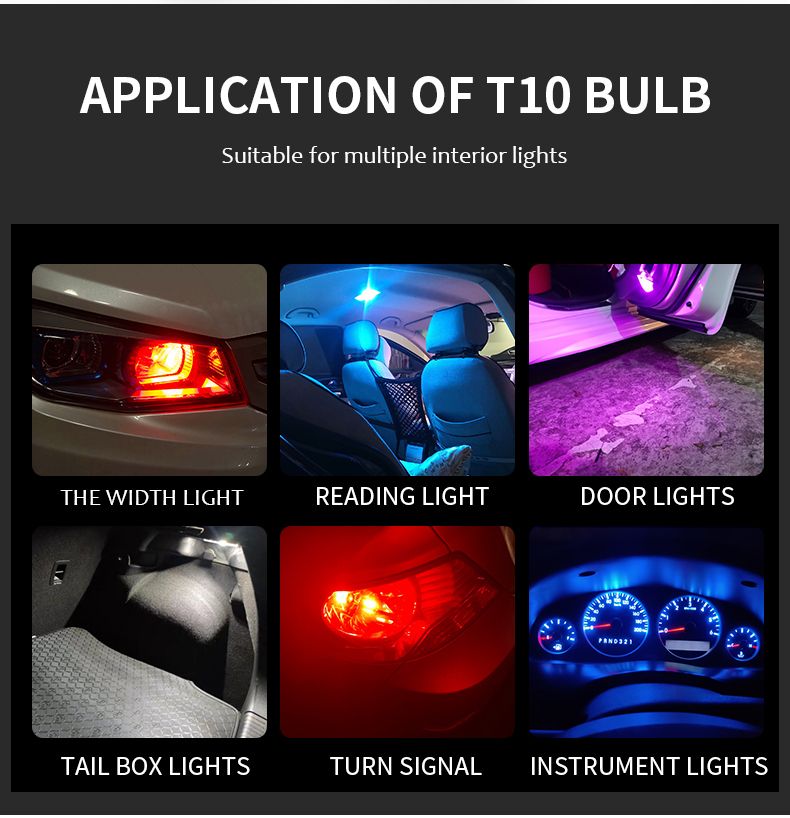10X New W5W LED Canbus T10 Car Lights COB Glass Interior Parts Bulbs 6000K White Auto License Plate Lamp Dome Read Light 12V 24V C-289