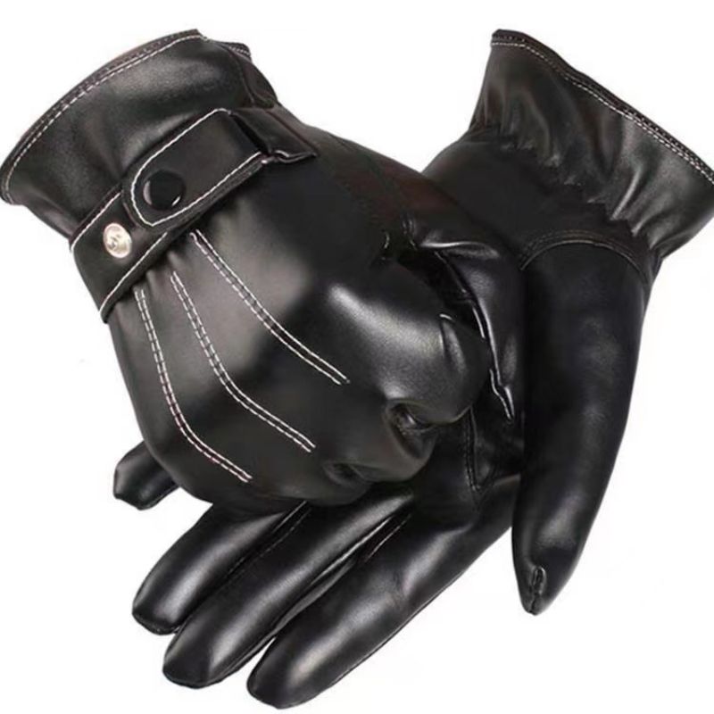 Gloves Men Winter Leather Black Gloves Button Warm Mittens Luxurious PU Leather Driving Men's Genuine Windproof Driving Gloves C-506
