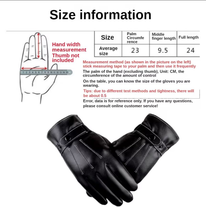Gloves Men Winter Leather Black Gloves Button Warm Mittens Luxurious PU Leather Driving Men's Genuine Windproof Driving Gloves C-506