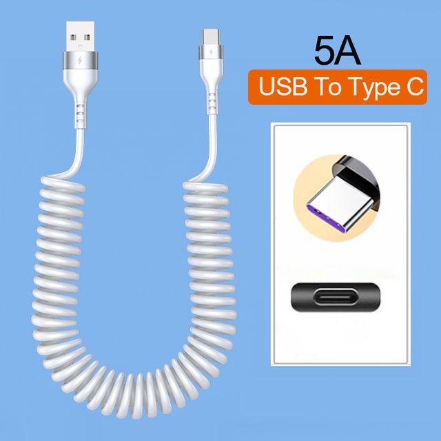 66W 5A Spring Car USB Type C Fast Charging Cable For Xiaomi Realme Samsung Huawei Honor Phone Accessories Charge For iPhone 2.4A
