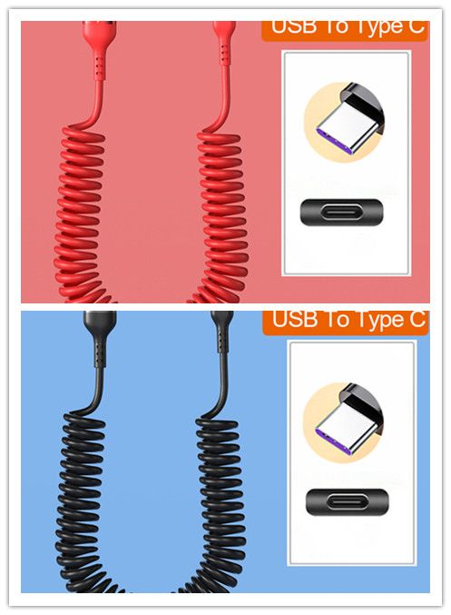 66W 5A Spring Car USB Type C Fast Charging Cable For Xiaomi Realme Samsung Huawei Honor Phone Accessories Charge For iPhone 2.4A